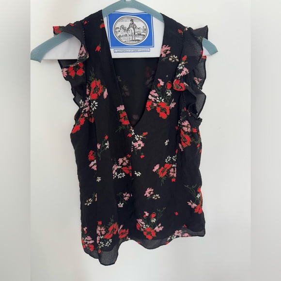 Rebecca Taylor Black Floral Sleeveless Blouse - Picture 1 of 9